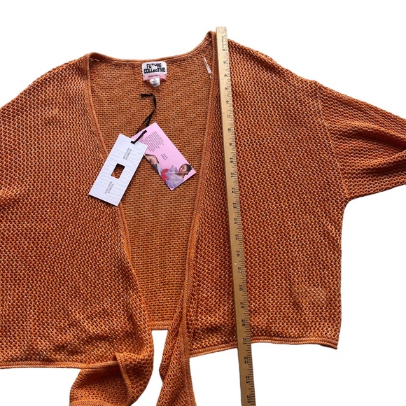 ALANI NOELLE FUTURE COLLecTIVE Women 1X Orange Metallic Crop Open Knit Cardigan - Picture 12 of 16